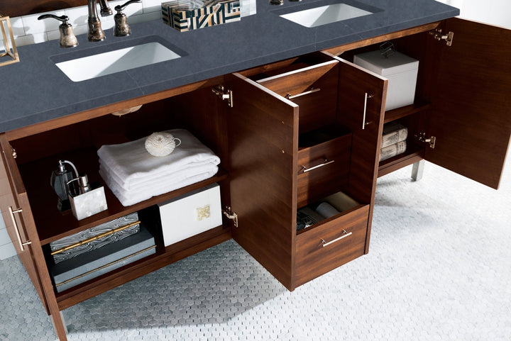 Metropolitan 72" Double Vanity, American Walnut w/ 3 CM Charcoal Soapstone Silestone Top