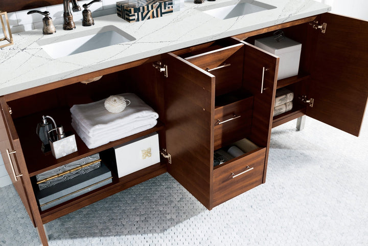 Metropolitan 72" Double Vanity, American Walnut w/ 3 CM Ethereal Noctis Silestone Top