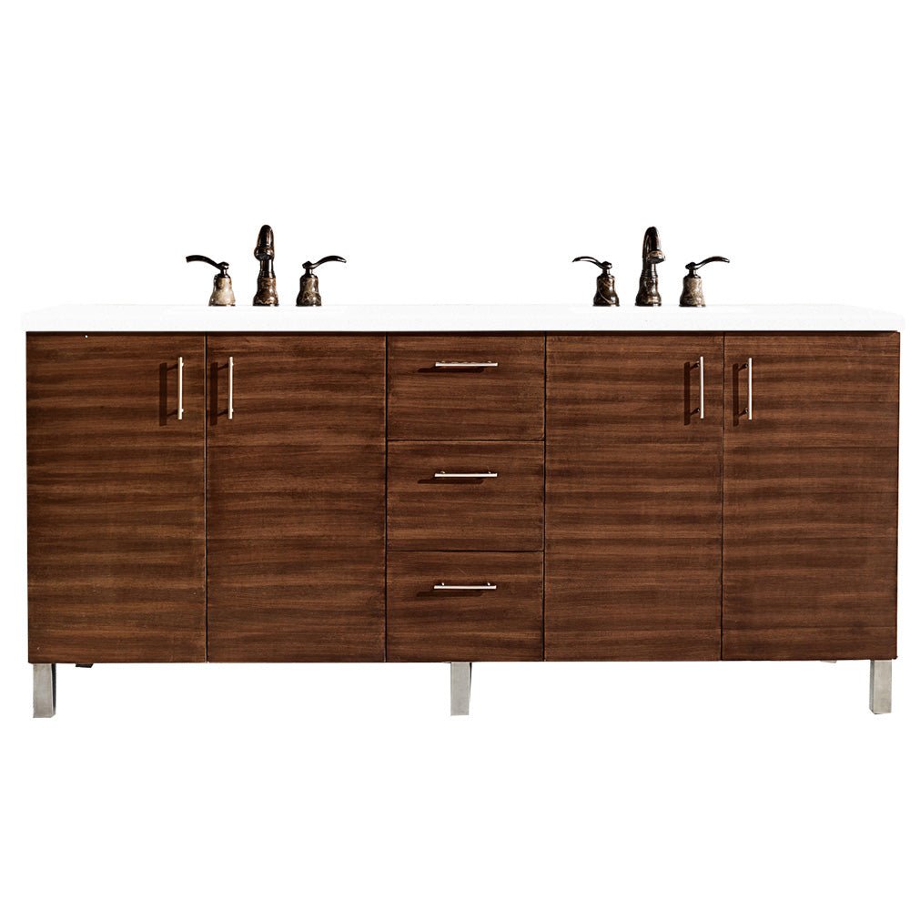 Metropolitan 72" Double Vanity, American Walnut w/ 3 CM White Zeus Silestone Top