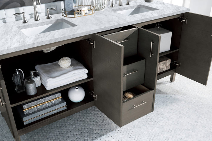 Metropolitan 72" Double Vanity, Silver Oak w/ 3 CM Carrara Marble Top