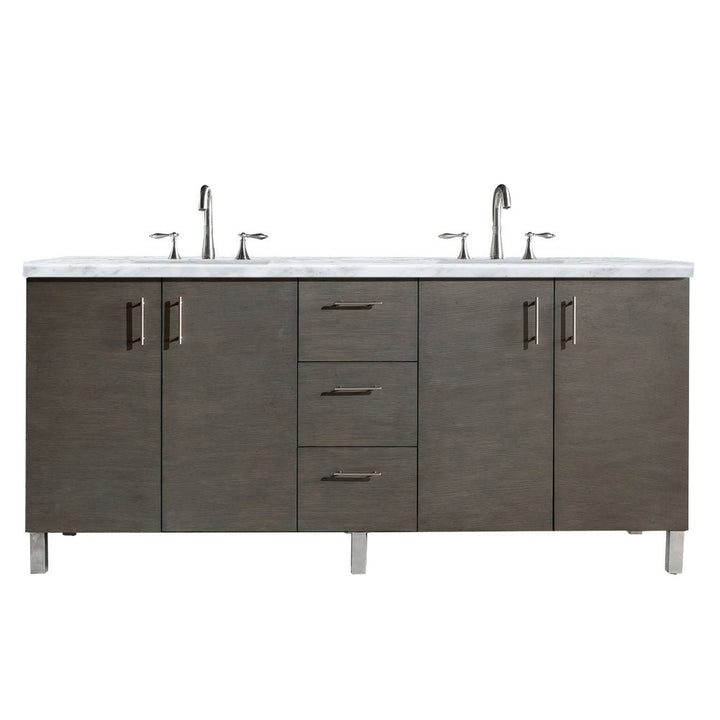 Metropolitan 72" Double Vanity, Silver Oak w/ 3 CM Carrara Marble Top