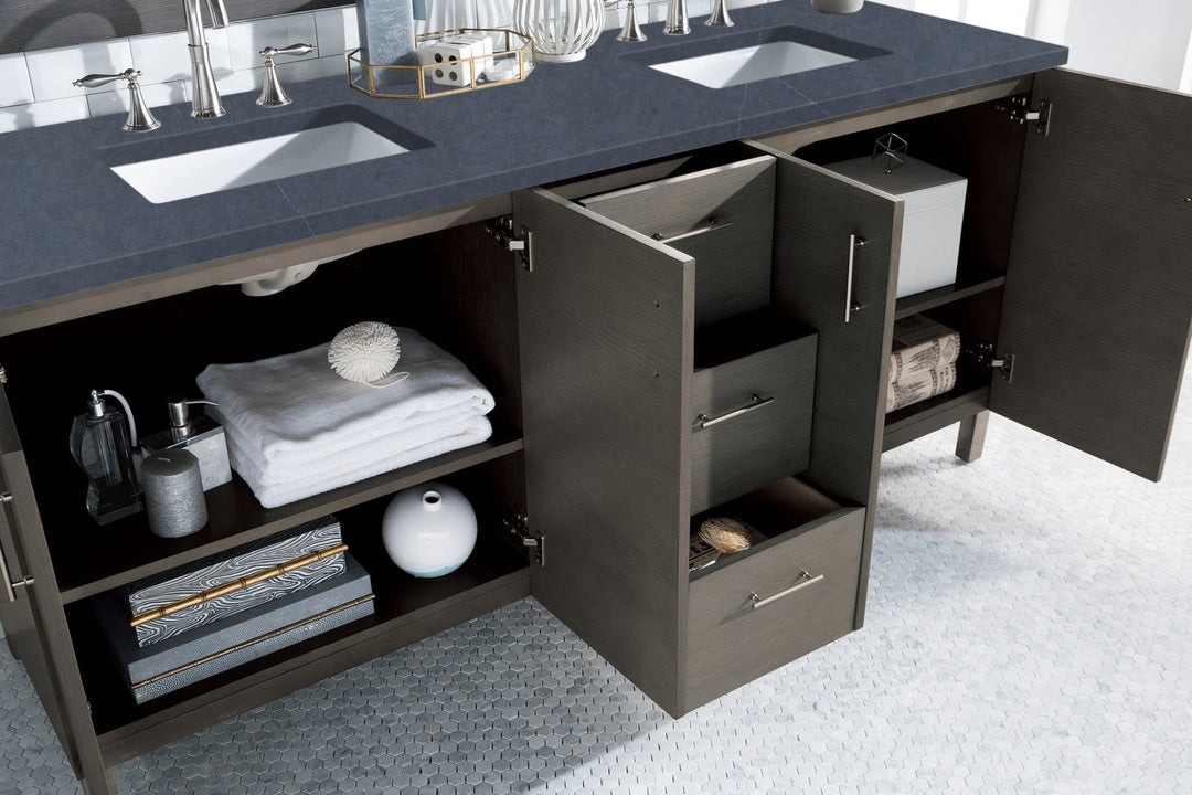 Metropolitan 72" Double Vanity, Silver Oak w/ 3 CM Charcoal Soapstone Silestone Top