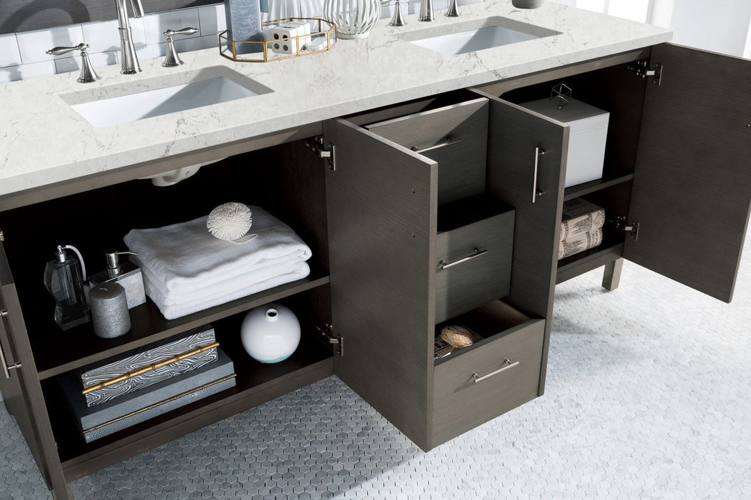 Metropolitan 72" Double Vanity, Silver Oak w/ 3 CM Eternal Jasmine Pearl Silestone Top