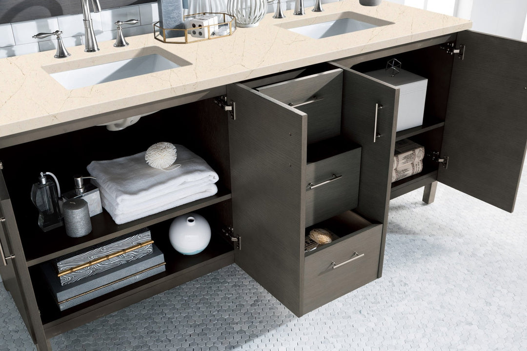 Metropolitan 72" Double Vanity, Silver Oak w/ 3 CM Eternal Marfil Silestone Top