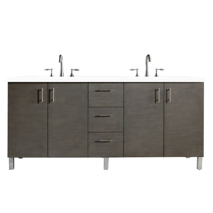 Metropolitan 72" Double Vanity, Silver Oak w/ 3 CM White Zeus Silestone Top