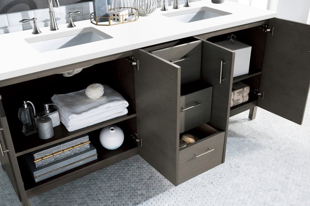 Metropolitan 72" Double Vanity, Silver Oak w/ 3 CM White Zeus Silestone Top