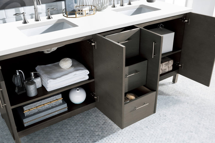 Metropolitan 72" Double Vanity, Silver Oak w/ 3 CM White Zeus Silestone Top