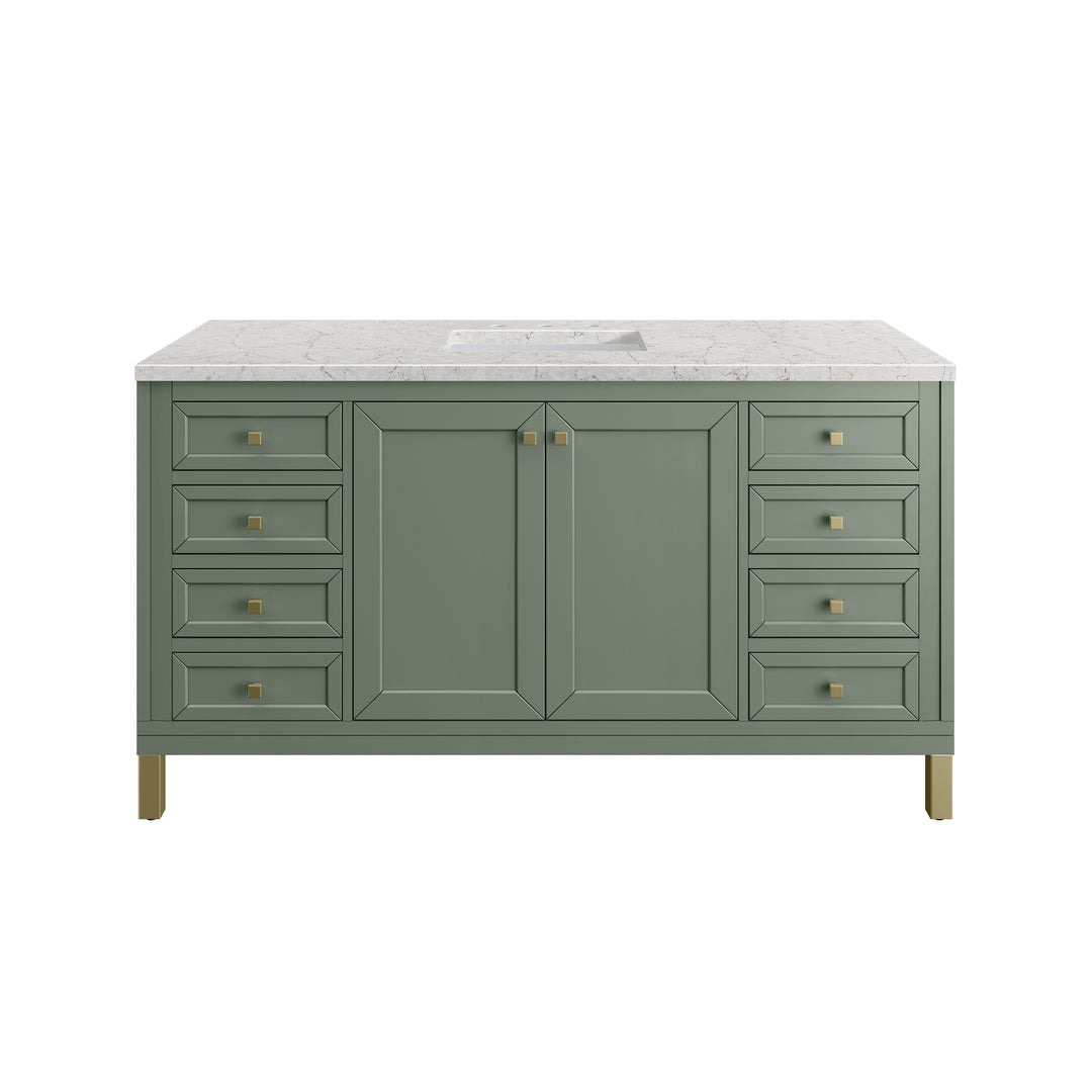 Chicago 60" Single Vanity, Smokey Celadon, w/ 3 CM Eternal Jasmine Pearl Silestone® Top