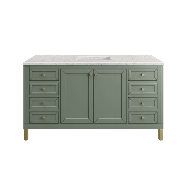 Chicago 60" Single Vanity, Smokey Celadon, w/ 3 CM Eternal Jasmine Pearl Silestone® Top
