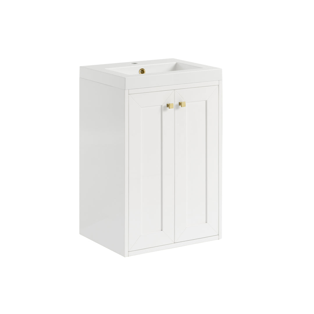 Chianti 20" Single Vanity, Glossy White, Champagne Brass, w/ White Glossy Composite Stone Top