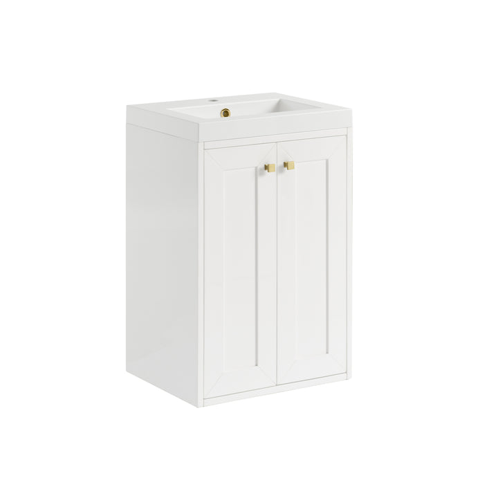 Chianti 20" Single Vanity, Glossy White, Champagne Brass, w/ White Glossy Composite Stone Top