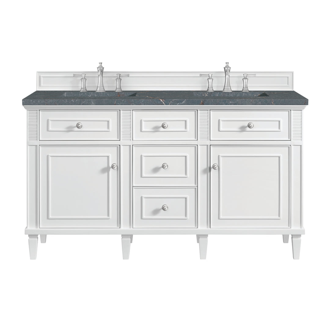 Lorelai 60" Double Vanity, Bright White w/ 3 CM Parisien Bleu Silestone Top