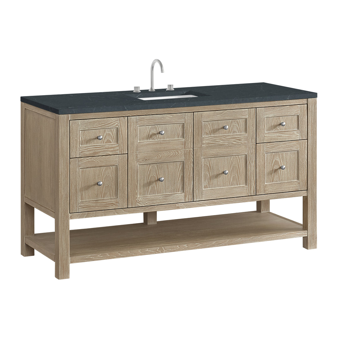 Breckenridge 60" Single Vanity, Whitewashed Oak, w/ 3 CM Charcoal Soapstone Quartz Top