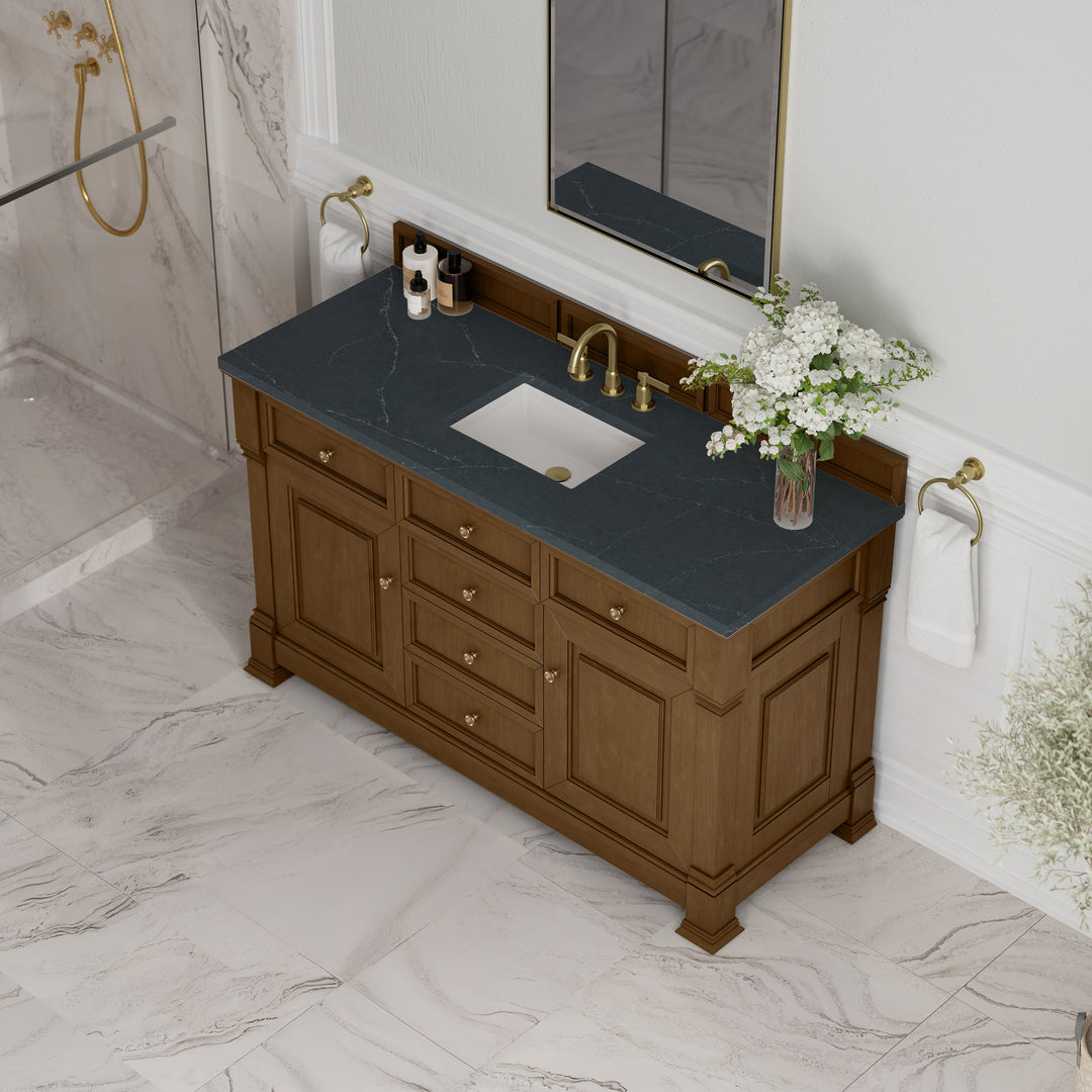 Brookfield 60" Single Vanity, Honey Oak w/3 CM Charcoal Soapstone Silestone® Top