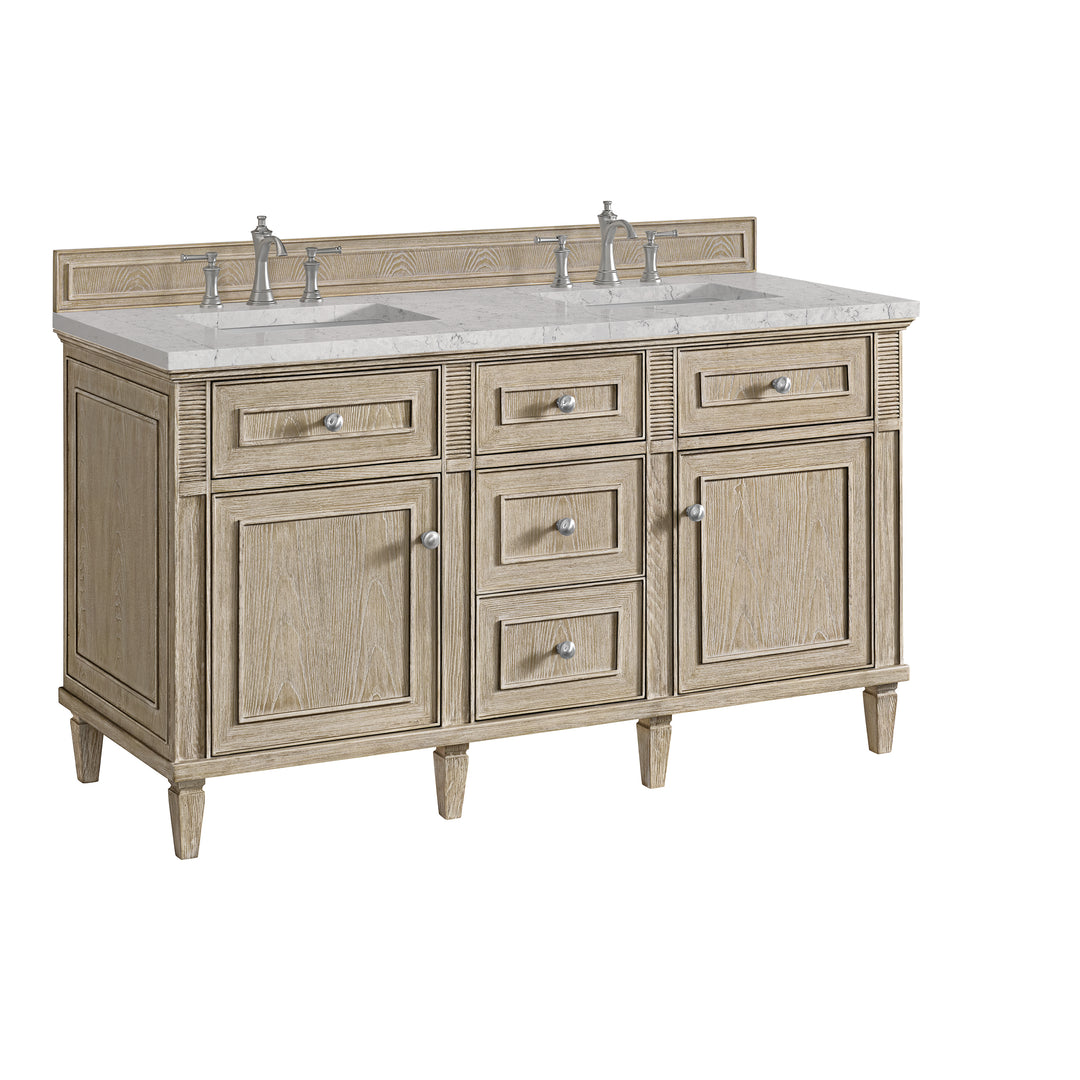 Lorelai 60" Double Vanity, Whitewashed Oak w/ 3 CM Eternal Jasmine Pearl Silestone Top