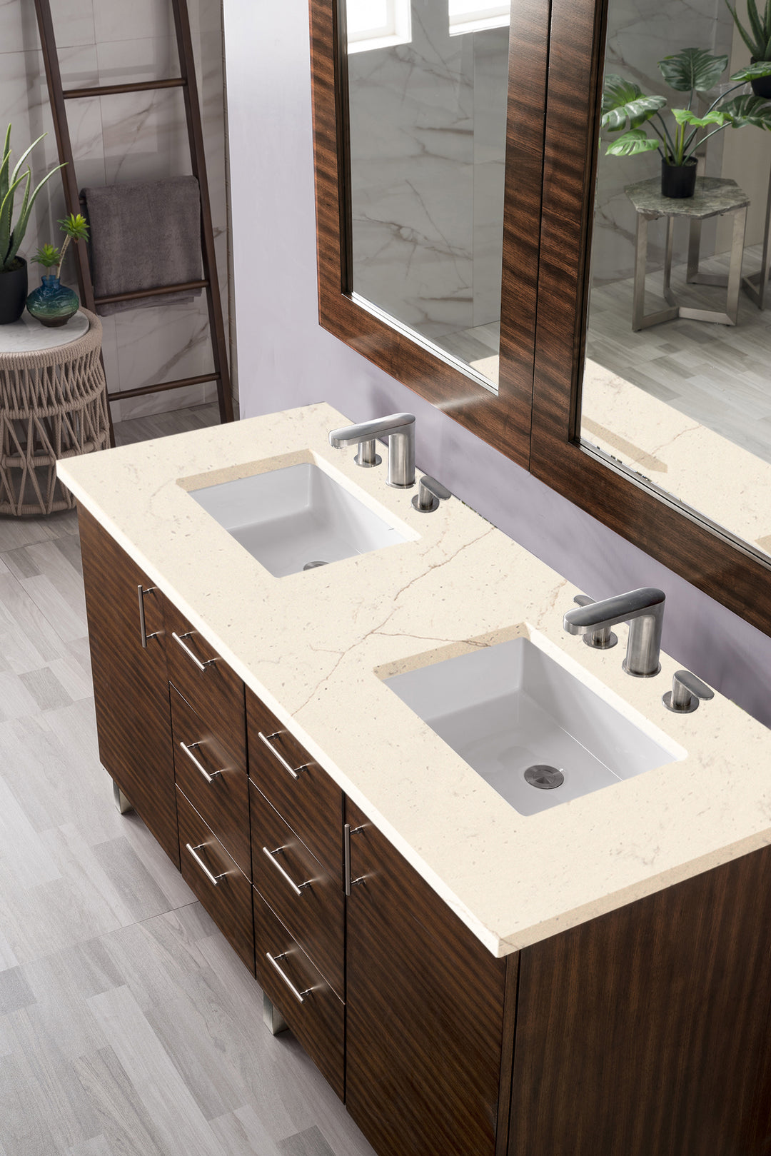 Metropolitan 60" Double Vanity, American Walnut w/ 3 CM Eternal Marfil Silestone Top