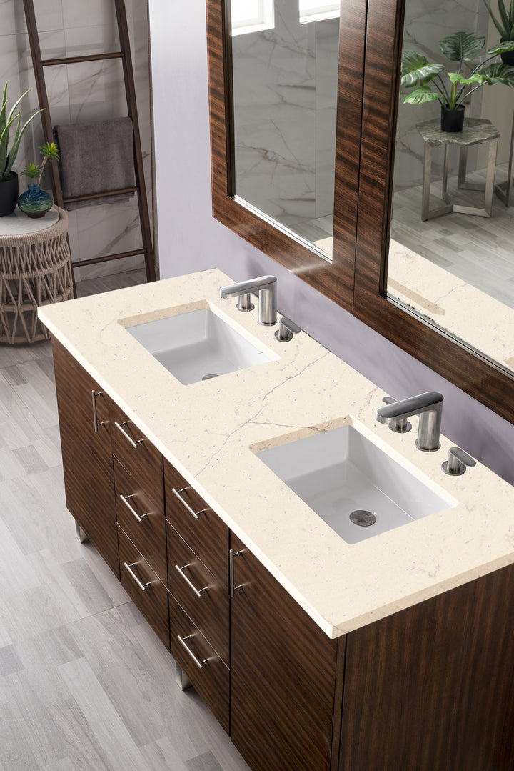 Metropolitan 60" Double Vanity, American Walnut w/ 3 CM Eternal Marfil Silestone Top