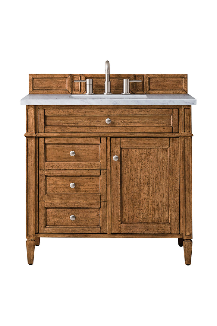 Brittany 36" Single Vanity, Saddle Brown w/ 3 CM Eternal Jasmine Pearl Silestone Top