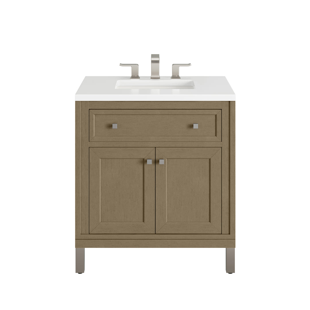 Chicago 30" Single Vanity, Walnut Whisper, w/ 3 CM White Zeus Silestone® Top