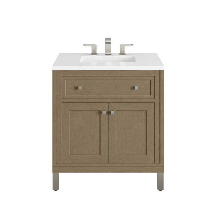 Chicago 30" Single Vanity, Walnut Whisper, w/ 3 CM White Zeus Silestone® Top