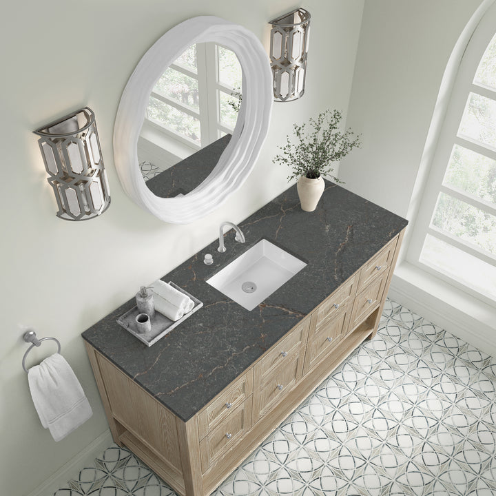 Breckenridge 60" Single Vanity, Whitewashed Oak w/ 3 CM Parisien Bleu Top w/ FreePower Wireless Charger