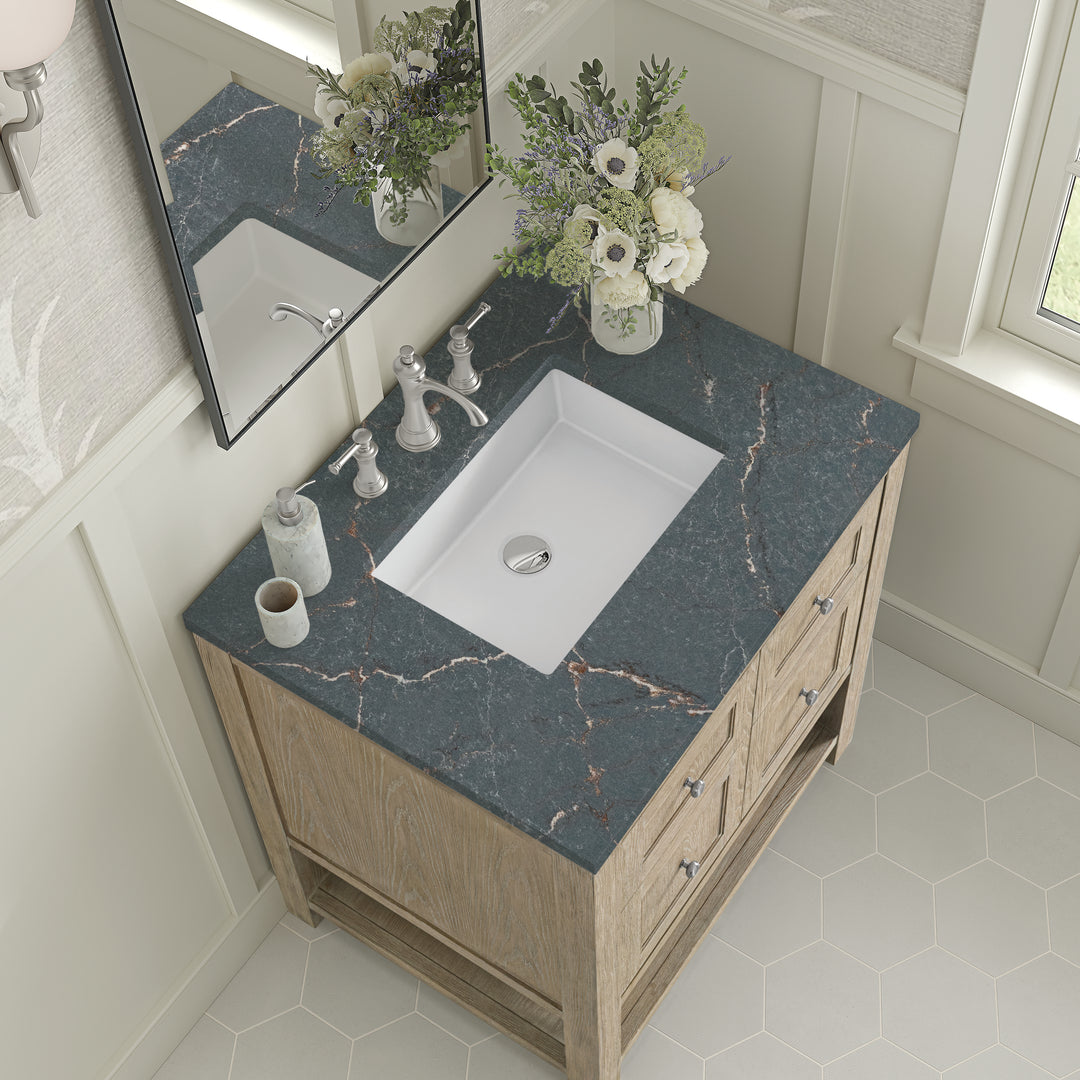 Breckenridge 30" Single Vanity, Whitewashed Oak w/ 3 CM Parisien Bleu Silestone Top