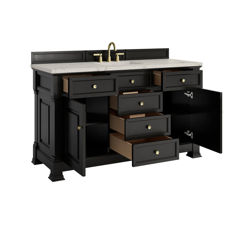 Brookfield 60" Single Vanity, Black Onyx w/ 3 CM Victorian Silver Silestone® Top
