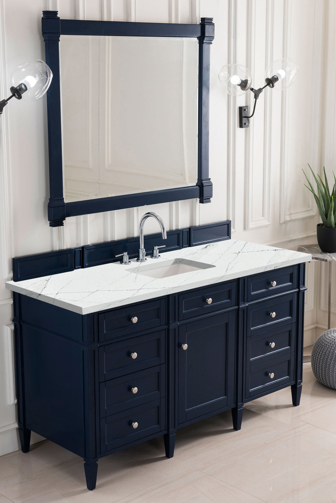 Brittany 60" Single Vanity, Victory Blue w/ 3 CM Ethereal Noctis Silestone Top