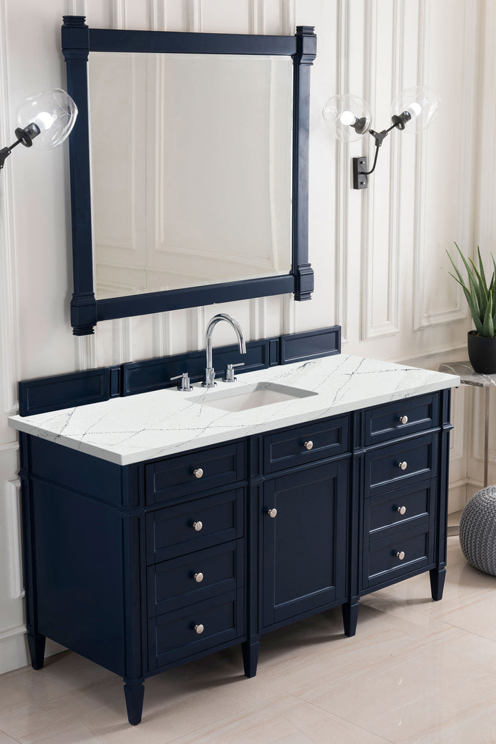 Brittany 60" Single Vanity, Victory Blue w/ 3 CM Ethereal Noctis Silestone Top w/FreePower Wireless Charger