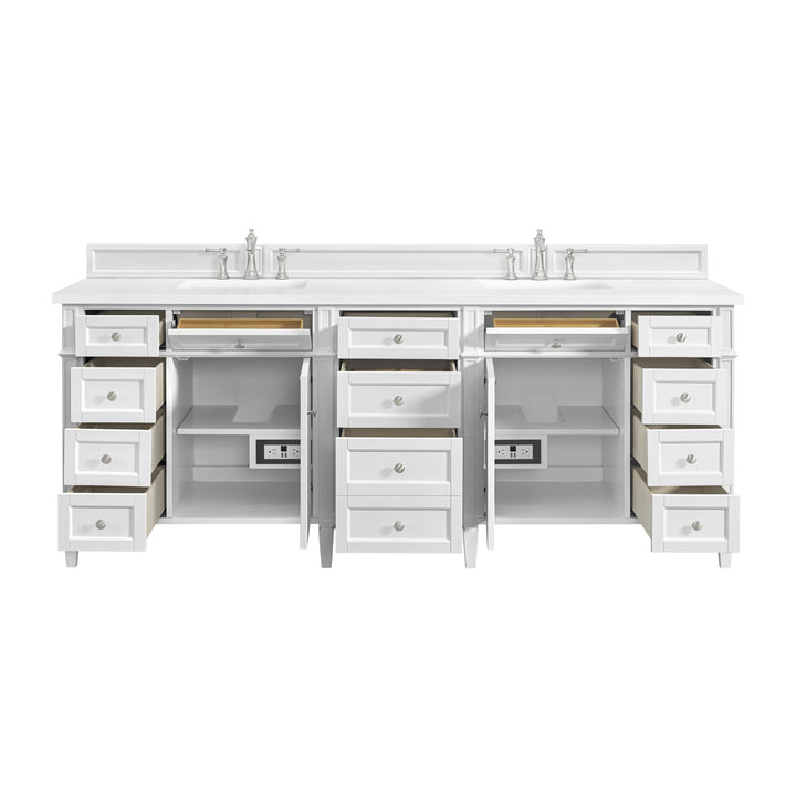 Brittany 84" Double Vanity, Bright White w/ 3 CM White Zeus Silestone Top