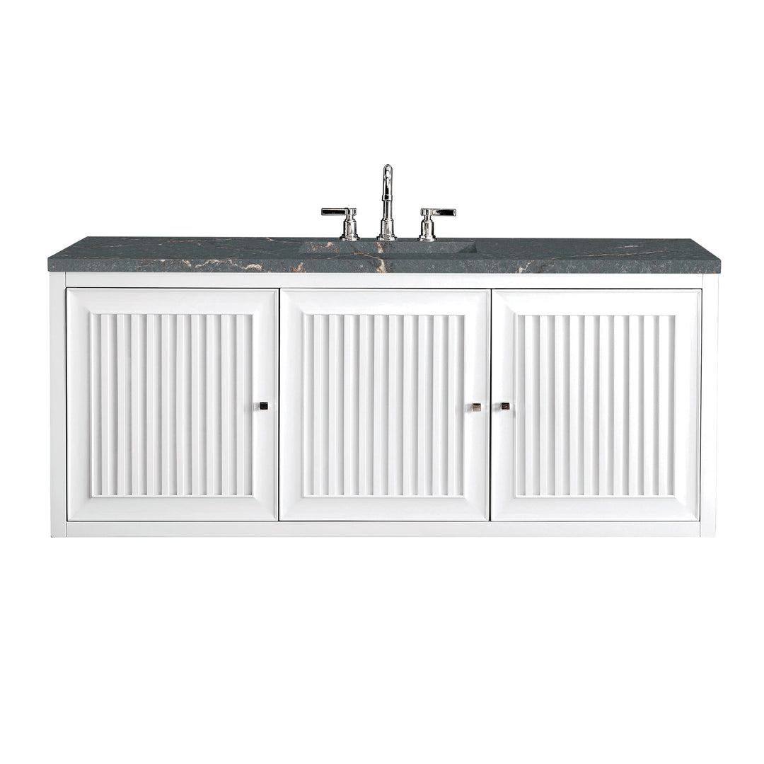 Athens 60" Single Vanity, Glossy White w/ 3 CM Parisien Bleu Silestone Top