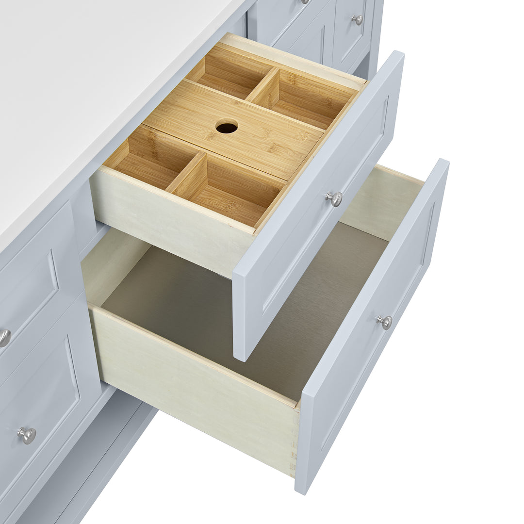 Breckenridge 72" Double Vanity, Serenity Blue, w/ Double Hole 3 CM White Zeus Quartz Top & Backsplash