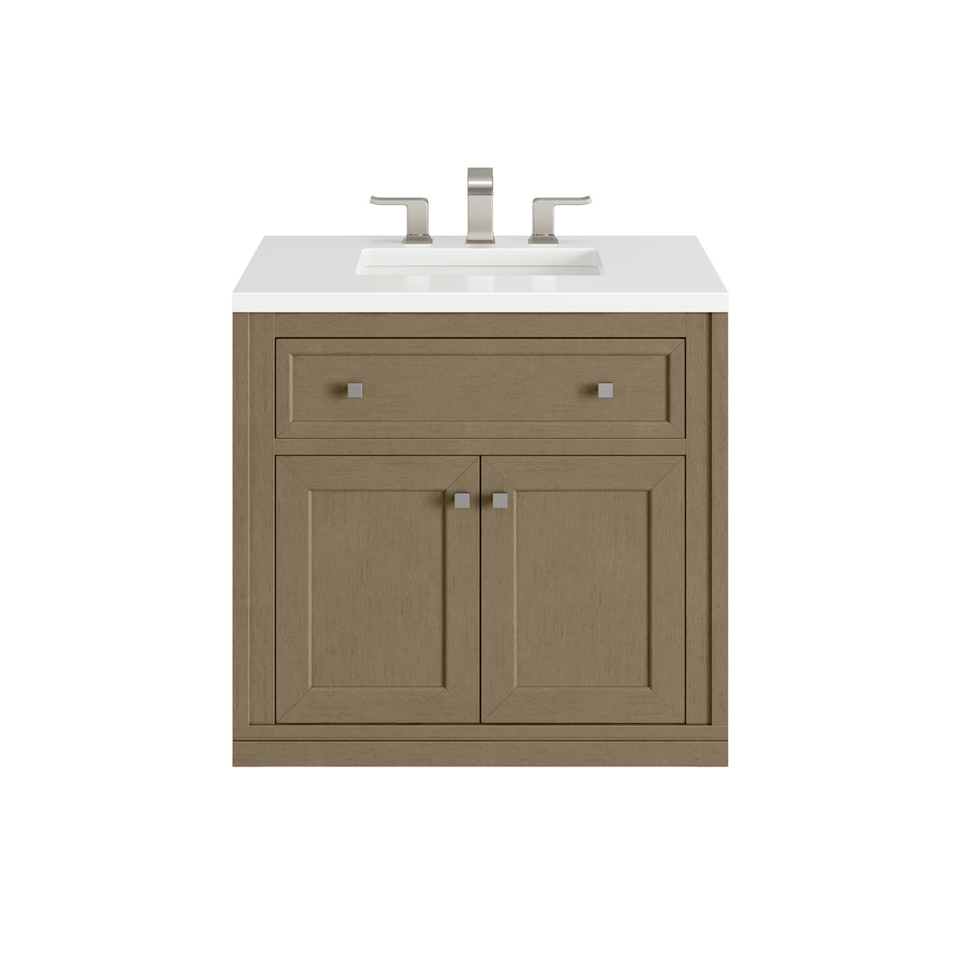 Chicago 30" Single Vanity, Walnut Whisper, w/ 3 CM White Zeus Silestone® Top