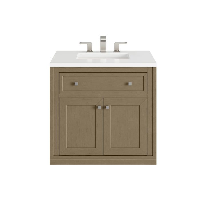 Chicago 30" Single Vanity, Walnut Whisper, w/ 3 CM White Zeus Silestone® Top