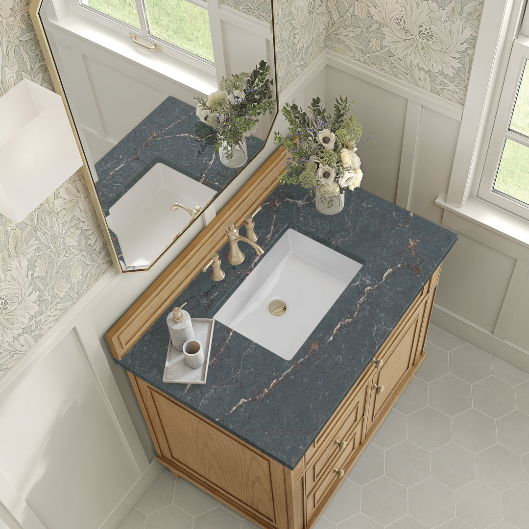 Lorelai 36" Single Vanity, Light Natural Oak w/ 3 CM Parisien Bleu Silestone Top