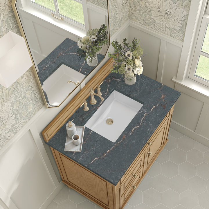 Lorelai 36" Single Vanity, Light Natural Oak w/ 3 CM Parisien Bleu Silestone Top