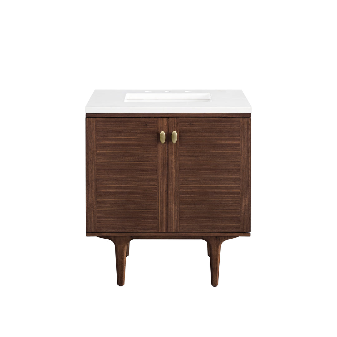 Amberly 30" Single Vanity, Mid-Century Walnut w/ 3 CM White Zeus Top