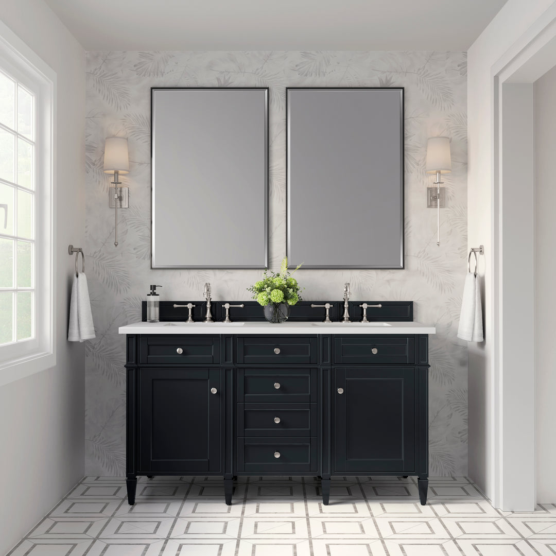 Brittany 60" Double Vanity, Black Onyx w/ 3 CM White Zeus Silestone Top