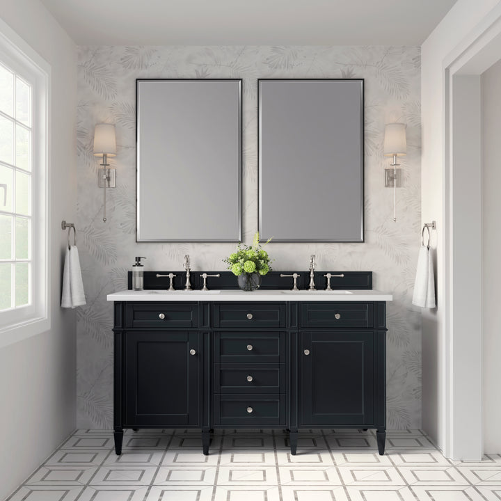 Brittany 60" Double Vanity, Black Onyx w/ 3 CM White Zeus Silestone Top