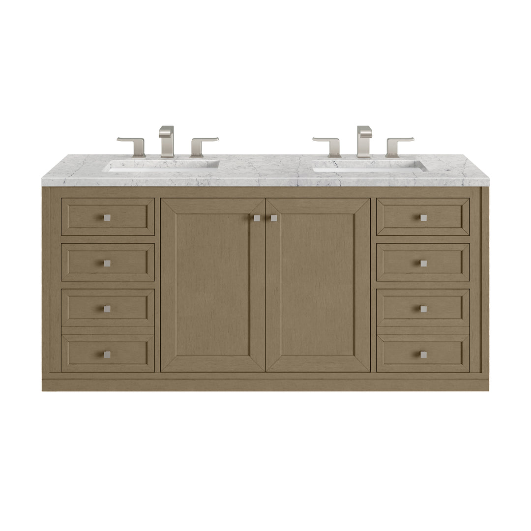 Chicago 60" Double Vanity, Walnut Whisper, w/ 3 CM Eternal Jasmine Pearl Silestone® Top