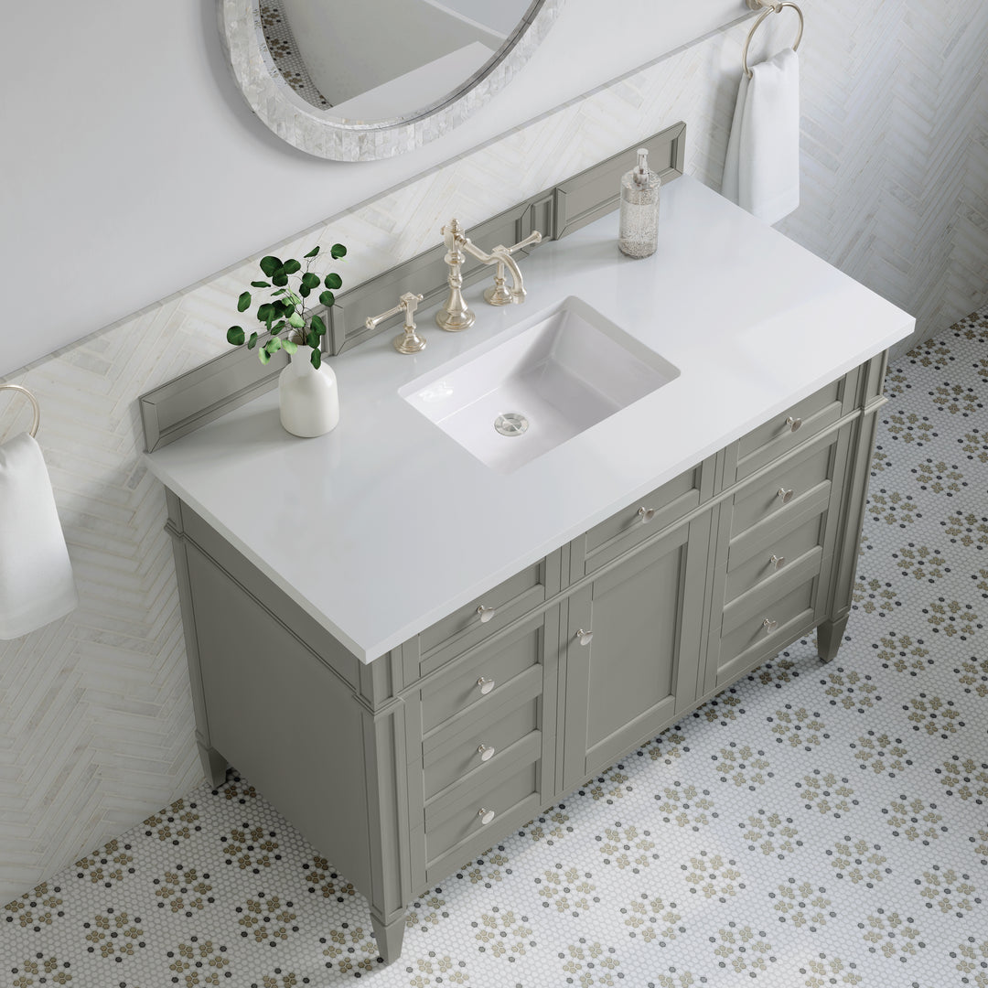 Brittany 48" Single Vanity, Urban Gray w/ 3 CM White Zeus Silestone Top
