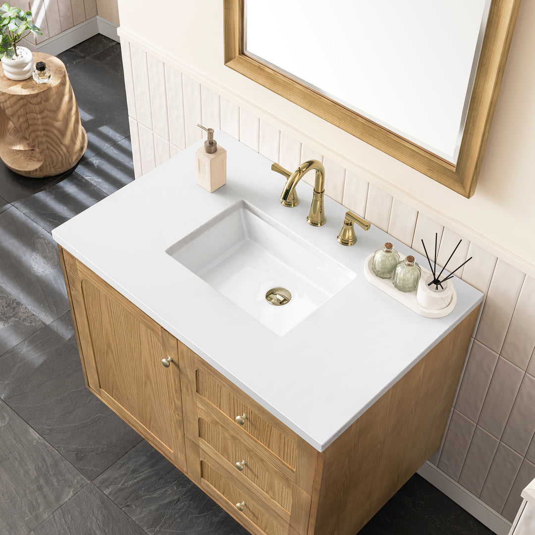 Laurent 36" Single Vanity, Light Natural Oak w/ 3 CM White Zeus Top