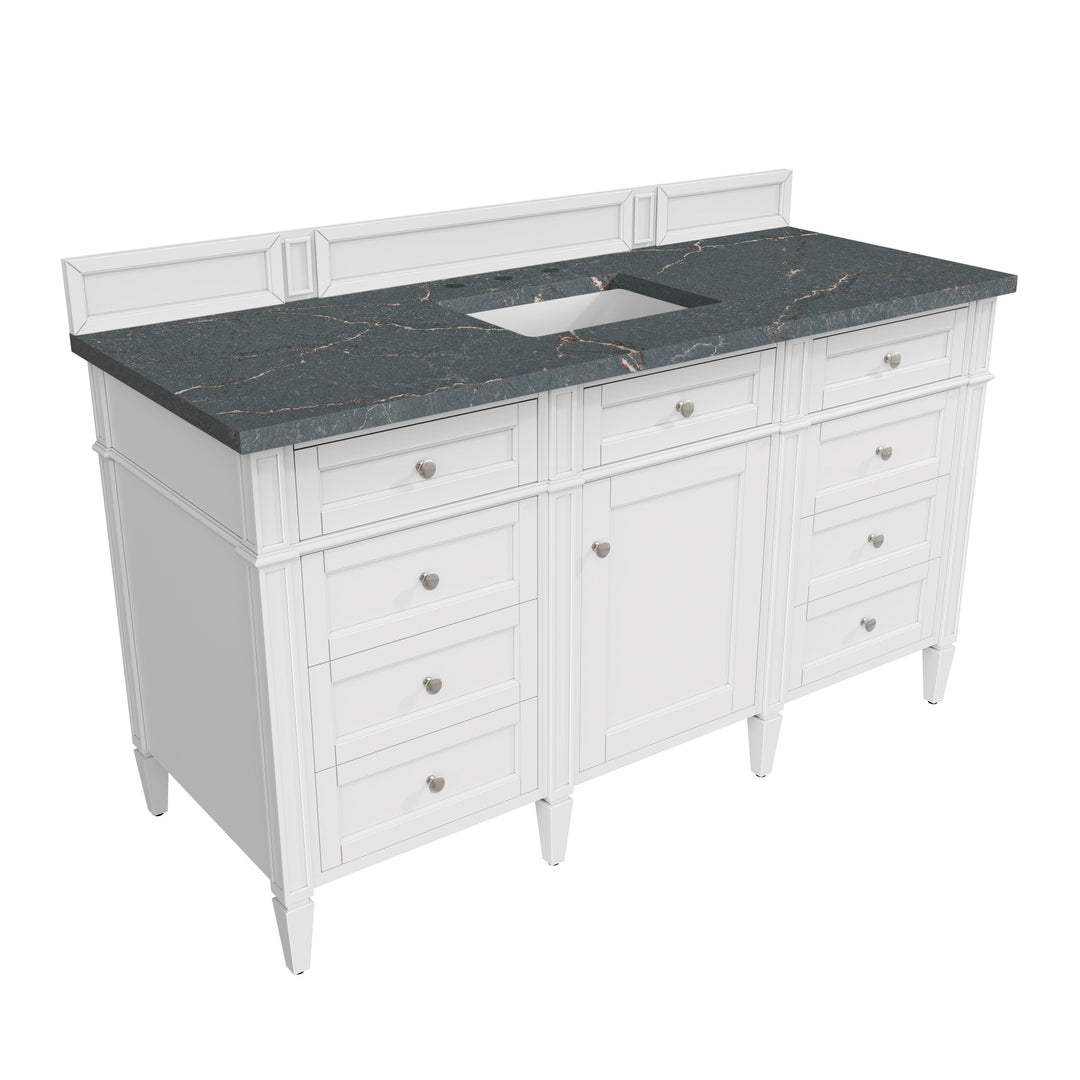 Brittany 60" Single Vanity, Bright White w/ 3 CM Parisien Bleu Silestone Top