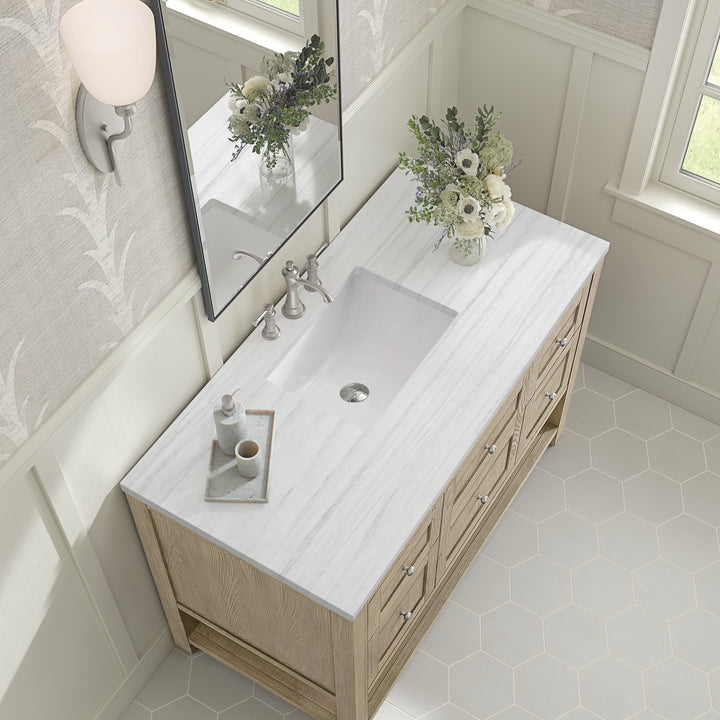 Breckenridge 48" Single Vanity, Whitewashed Oak w/ 3 CM Arctic Fall Solid Surface Top