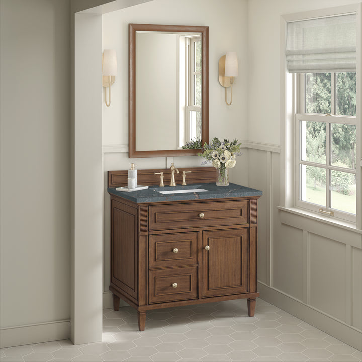 Lorelai 36" Single Vanity, Mid-Century Walnut w/ 3 CM Parisien Bleu Silestone Top