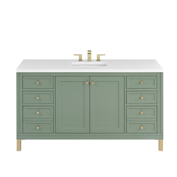 Chicago 60" Single Vanity, Smokey Celadon, w/ 3 CM White Zeus Silestone® Top