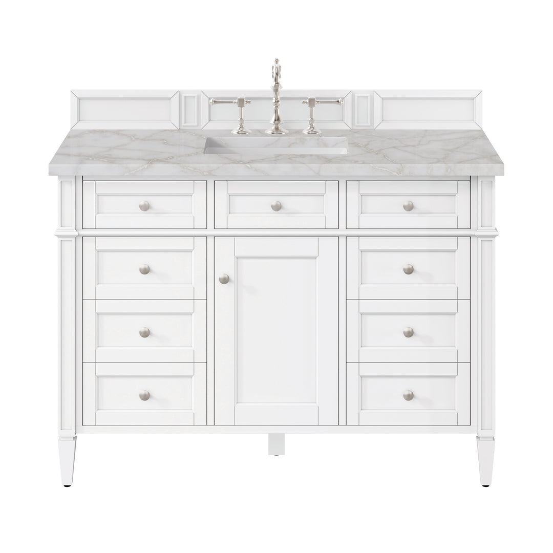 Brittany 48" Single Vanity, Bright White w/ 3 CM Victorian Silver Silestone Top