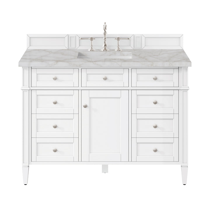 Brittany 48" Single Vanity, Bright White w/ 3 CM Victorian Silver Silestone Top w/FreePower Wireless Charger
