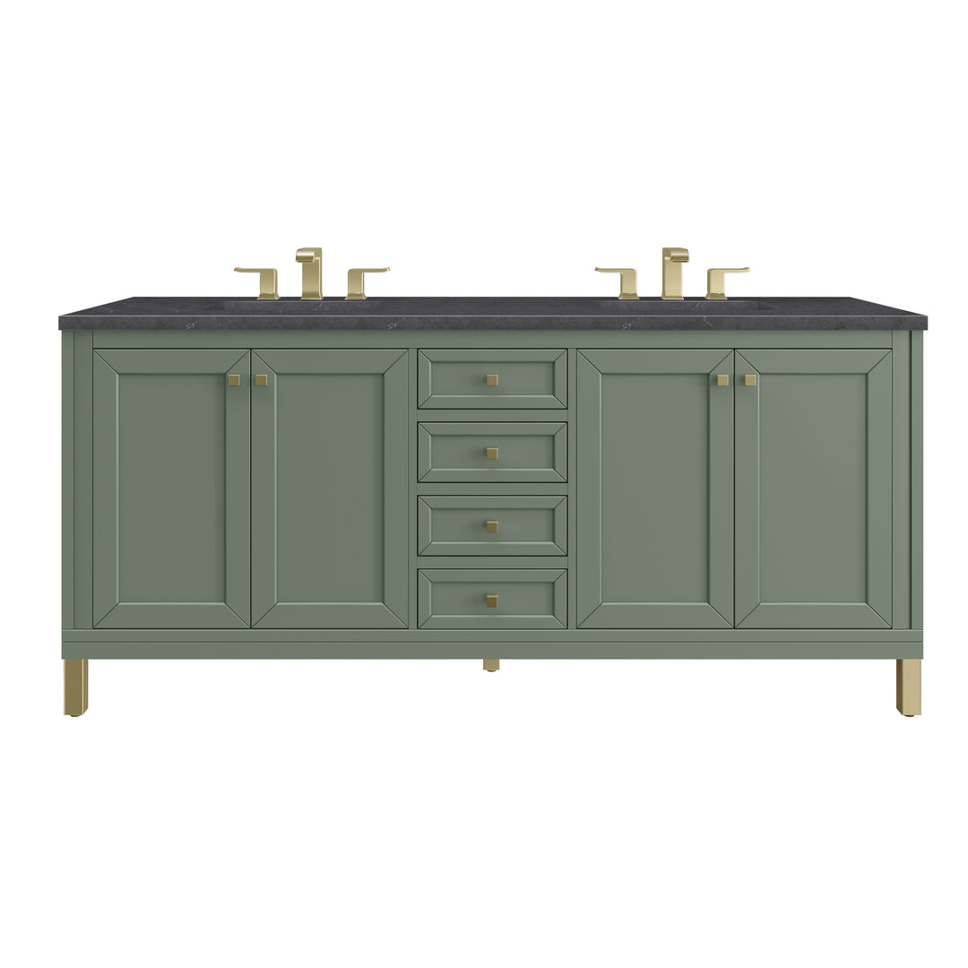 Chicago 72" Double Vanity, Smokey Celadon, w/ 3 CM Charcoal Soapstone Silestone® Top