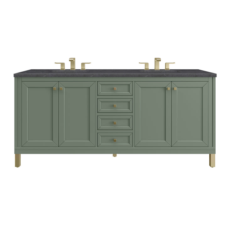 Chicago 72" Double Vanity, Smokey Celadon, w/ 3 CM Charcoal Soapstone Silestone® Top